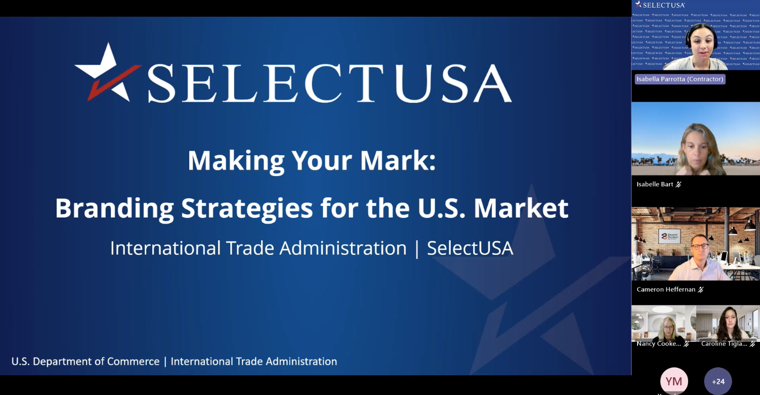 Cameron speaking during a SelectUSA webinar with participants